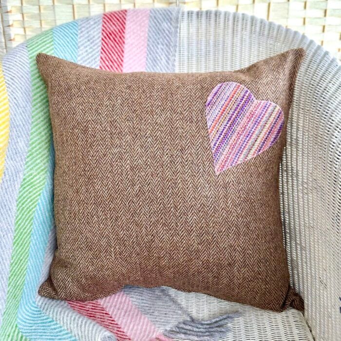 Appliqué Tweed Cushion, 46cm Brown Heart - Image 2