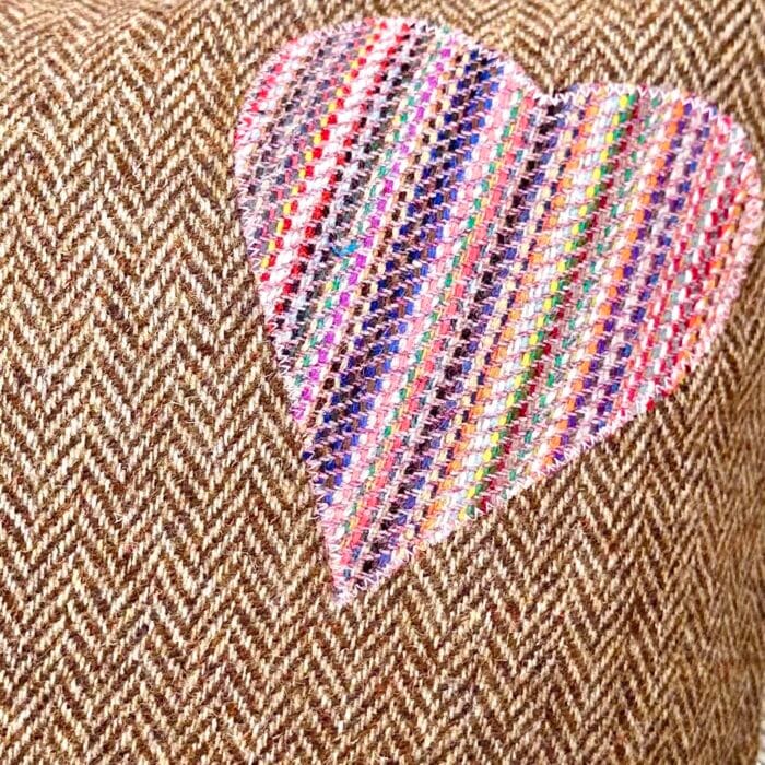 Appliqué Tweed Cushion, 46cm Brown Heart - Image 3