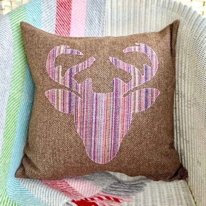 Appliqué Tweed Cushion, 46cm Brown with Stag - Image 2