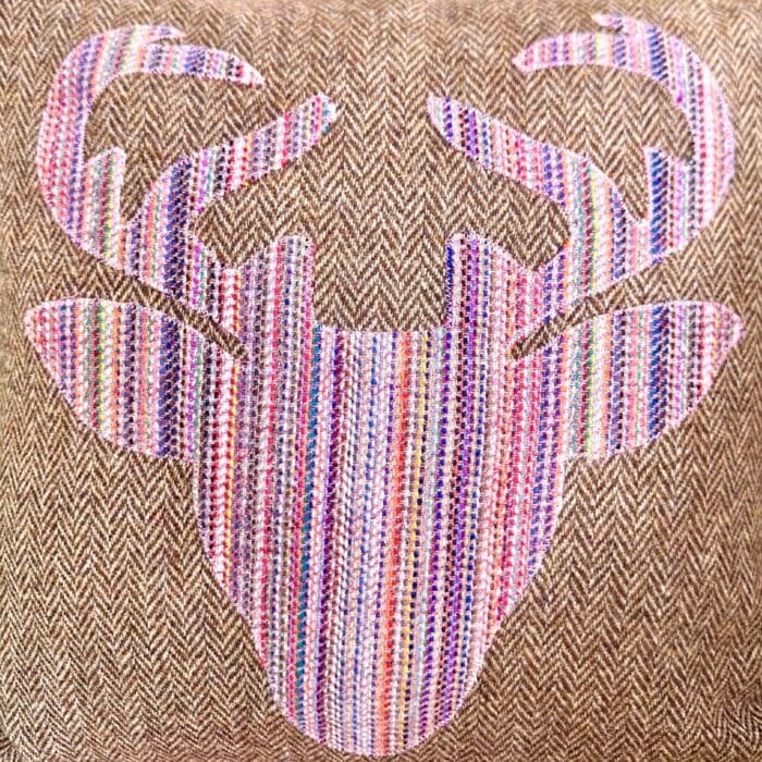 Appliqué Tweed Cushion, 46cm Brown with Stag - Image 3