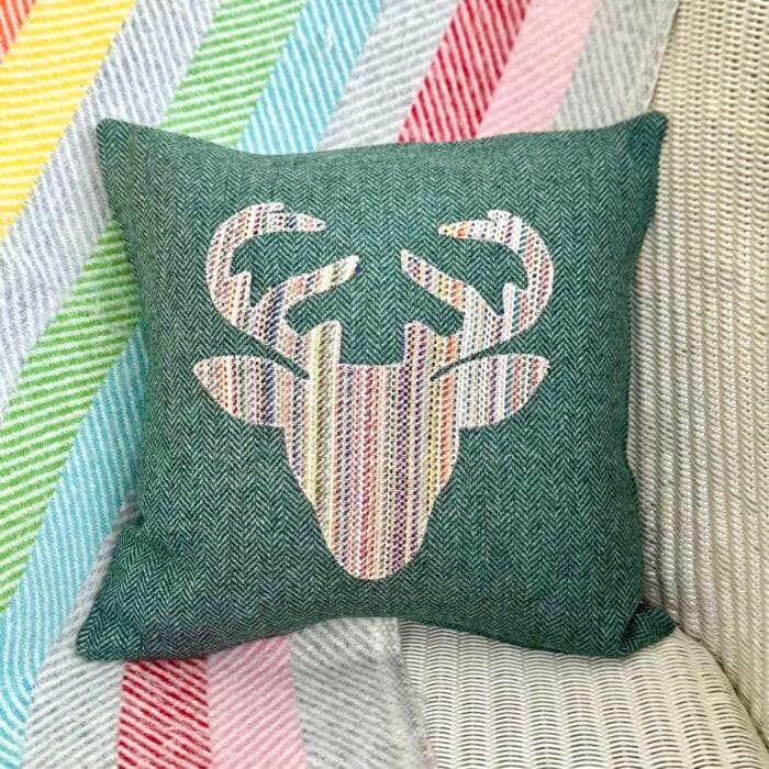 Appliqué Tweed Cushion, 33cm Marsh Green with Stag - Image 2