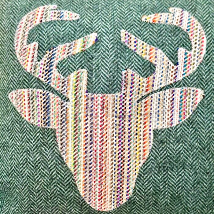 Appliqué Tweed Cushion, 33cm Marsh Green with Stag - Image 3