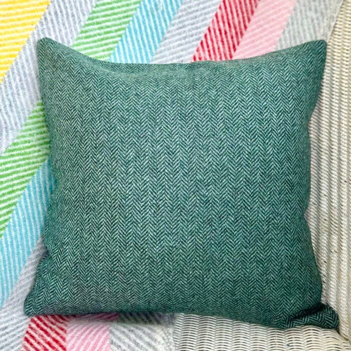 Appliqué Tweed Cushion, 33cm Marsh Green with Heart - Image 4