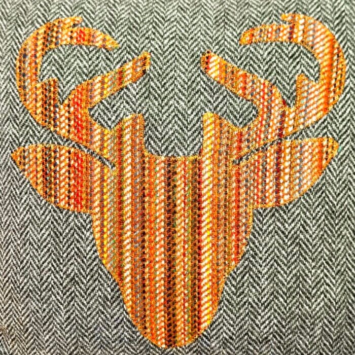 Wool Tweed Cushion, 33cm Grey with appliqué Stag - Image 3