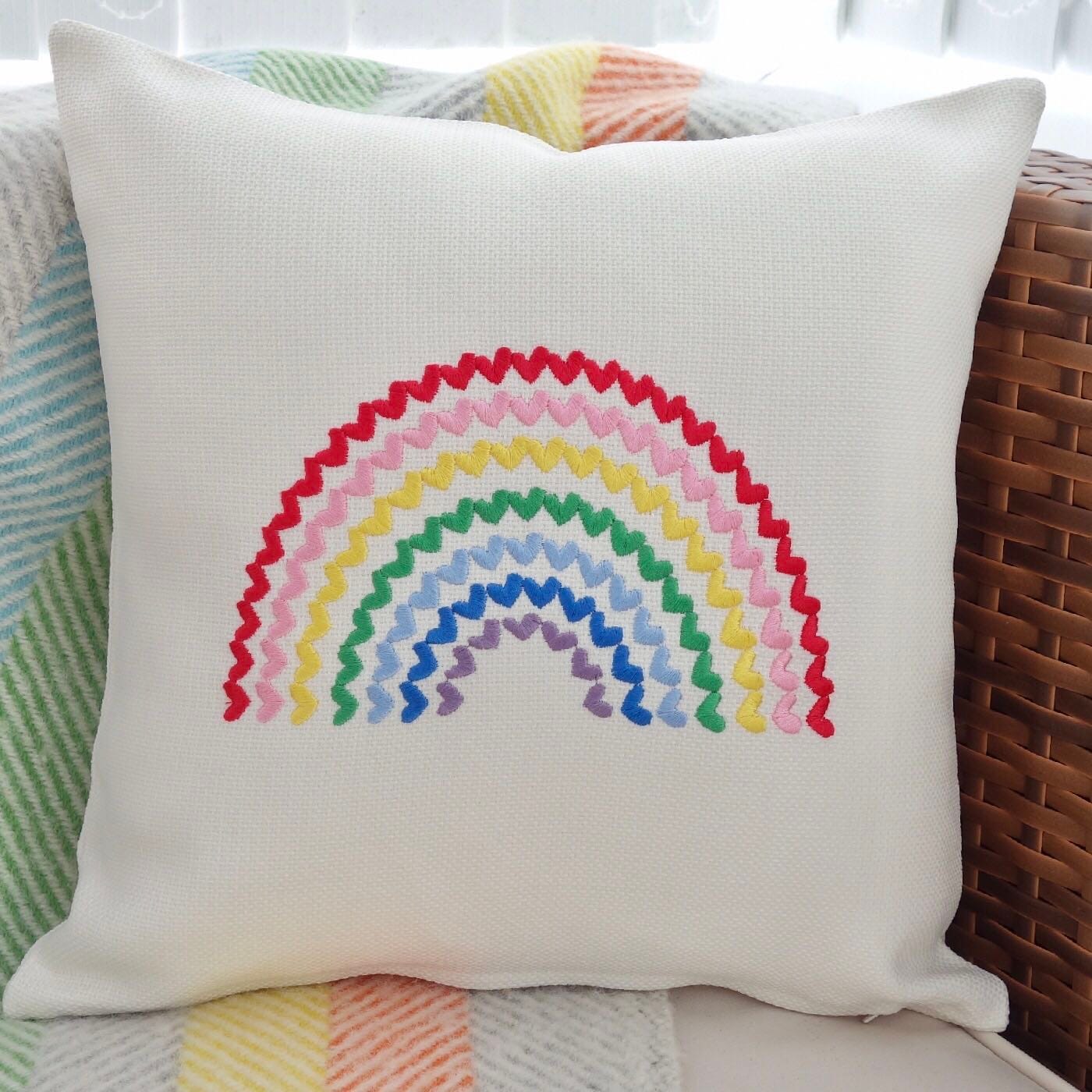 Decorative Pillow, Embroidered Scatter Cushion: Rainbow 33cm