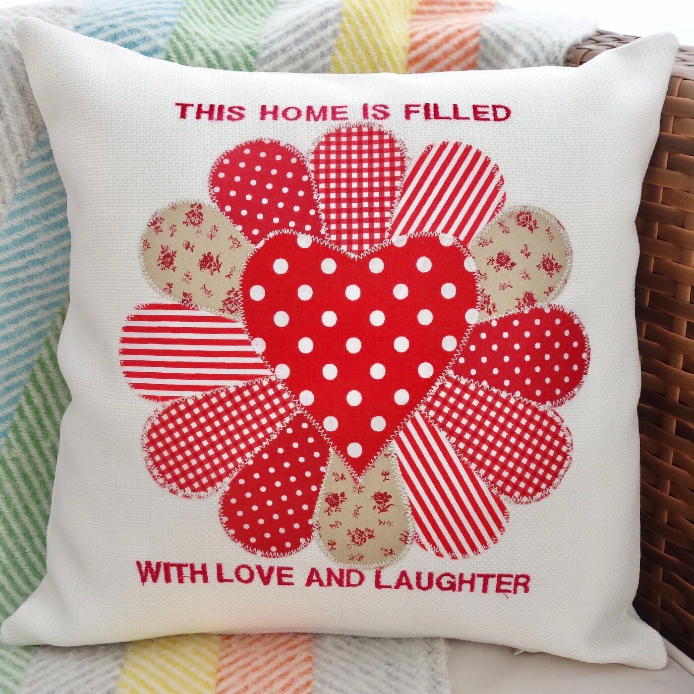 Decorative Pillow, Appliqué Scatter Cushion: Red Dresden 33cm