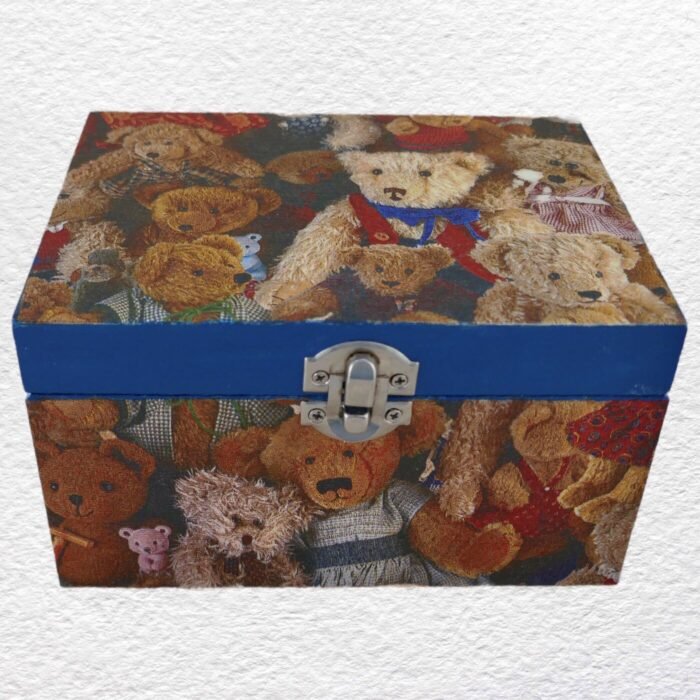 Decorated Wooden Box 16cm: Teddy Bears