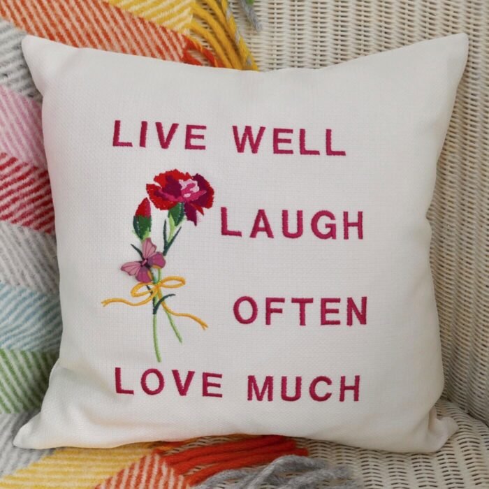 Cream Embroidered Cushion 33cm: Laugh Often