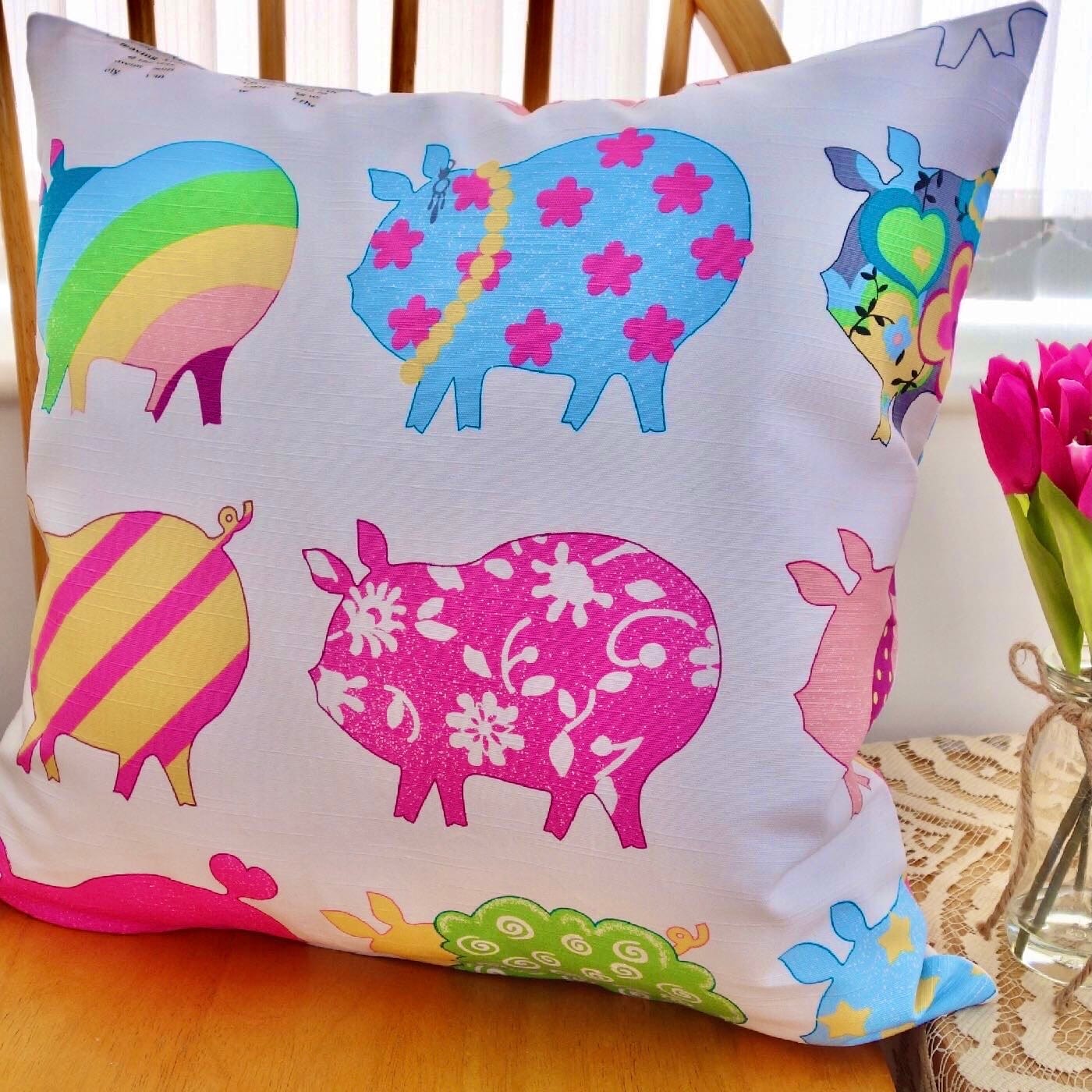 Scatter Cushion / Throw Pillow 46cm: Bright Pigs