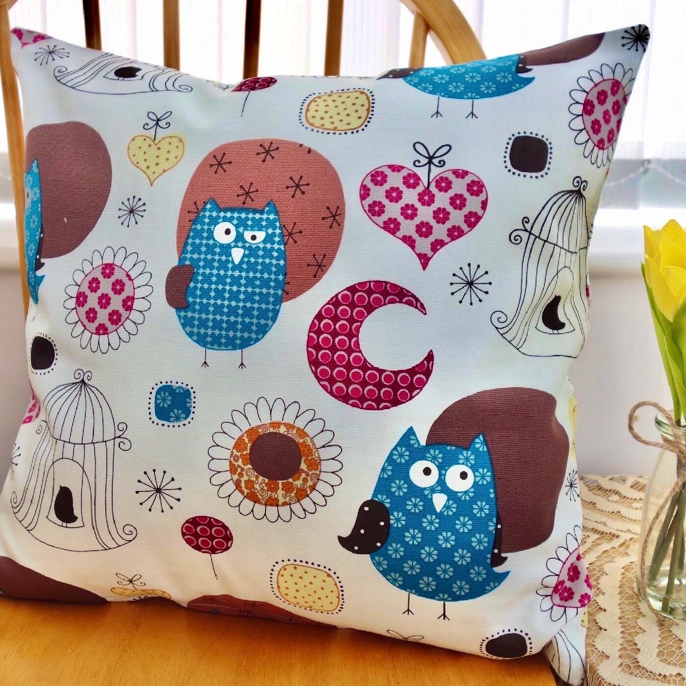 Scatter Cushion / Throw Pillow 46cm: Blue Owls