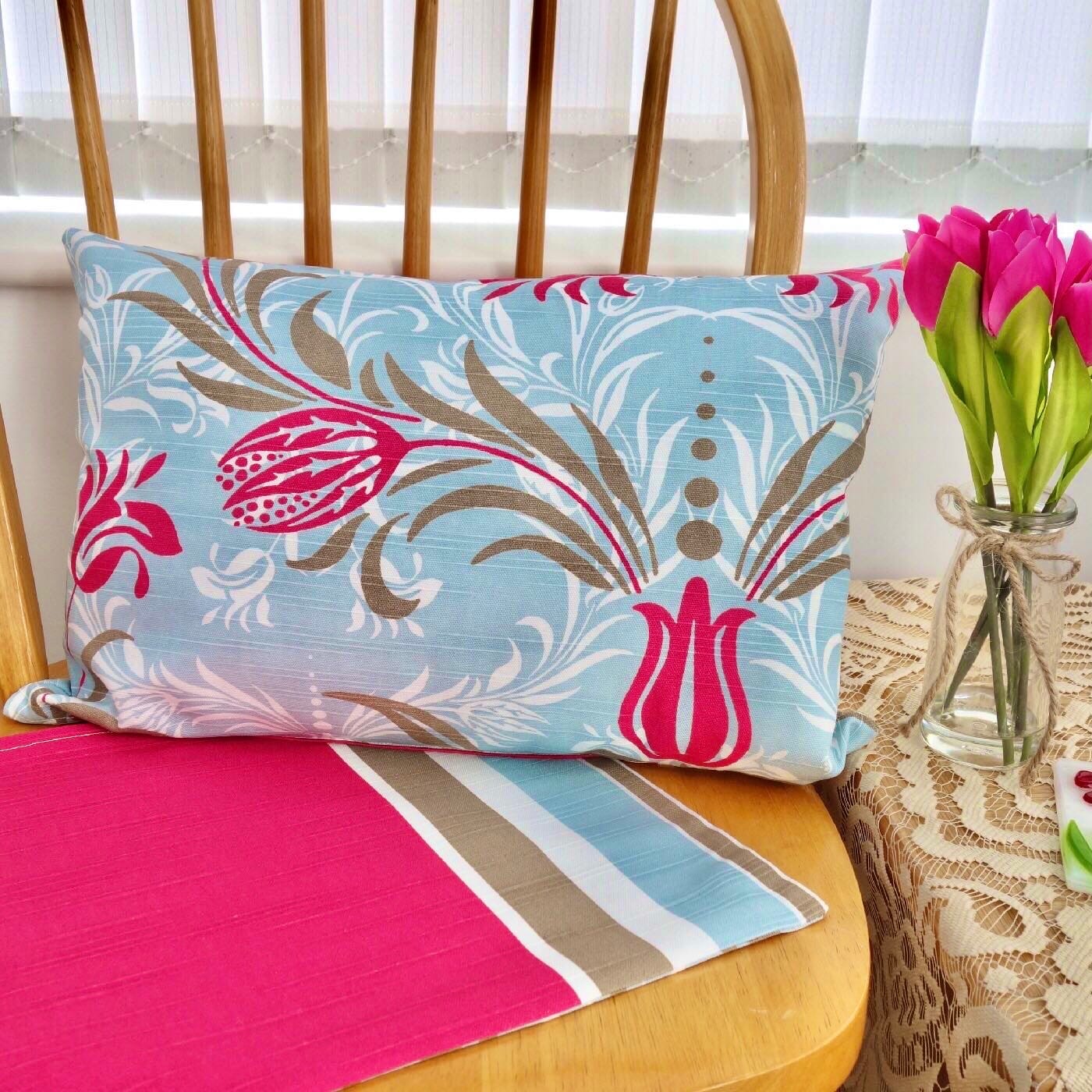 Scatter Cushion / Throw Pillow 43cmx30cm: Blue Floral / Stripe