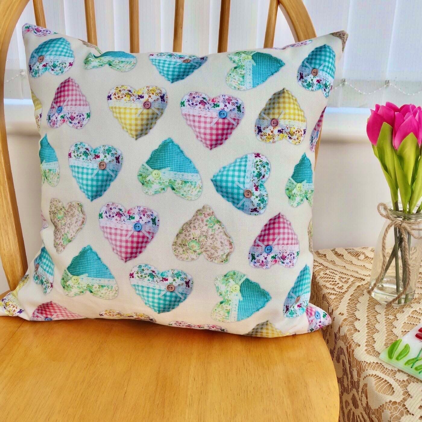 Scatter Cushion / Throw Pillow 43cm: Patchwork Hearts