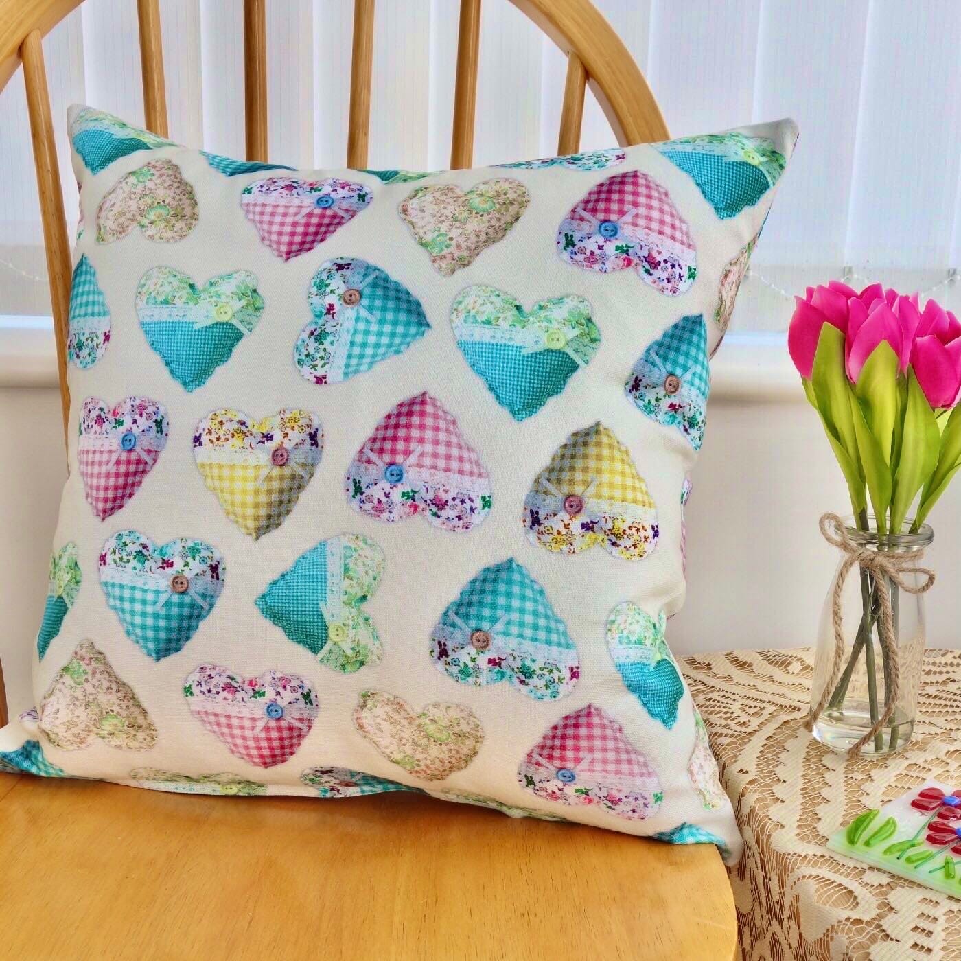 Scatter Cushion / Throw Pillow 43cm: Patchwork Hearts