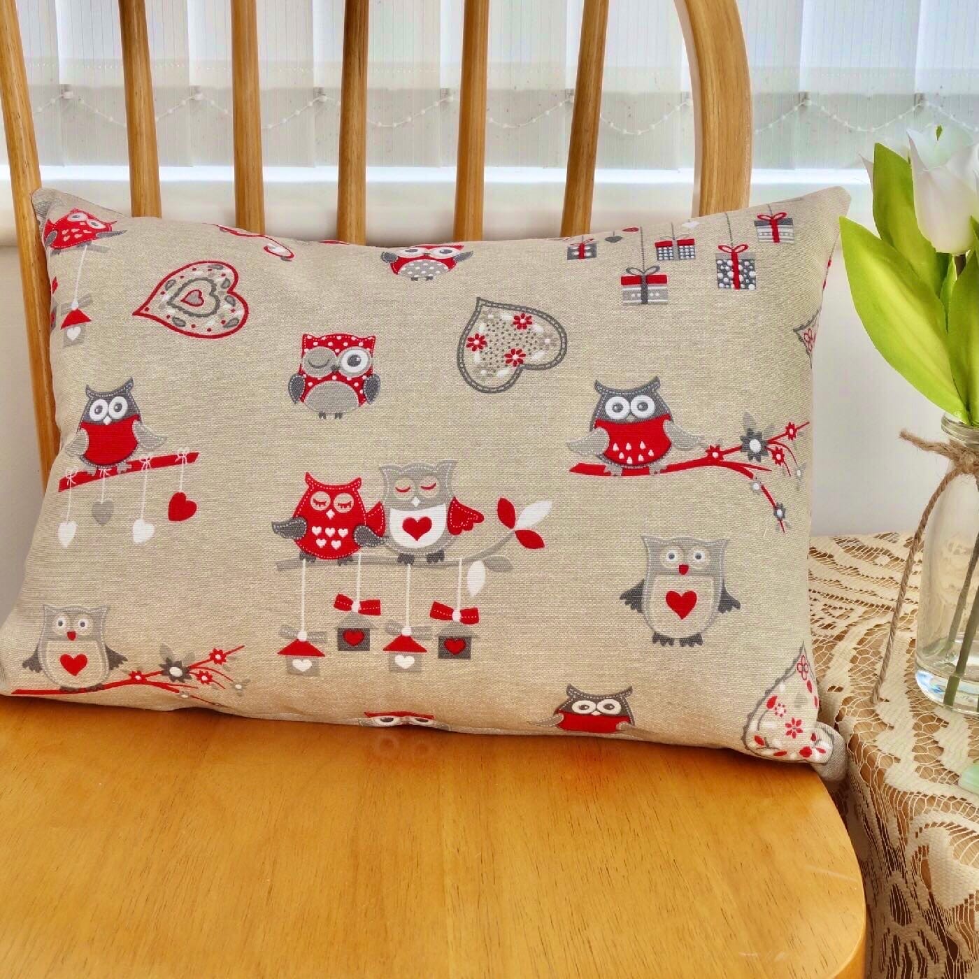 Scatter Cushion / Throw Pillow 43x30cm: Red Owls
