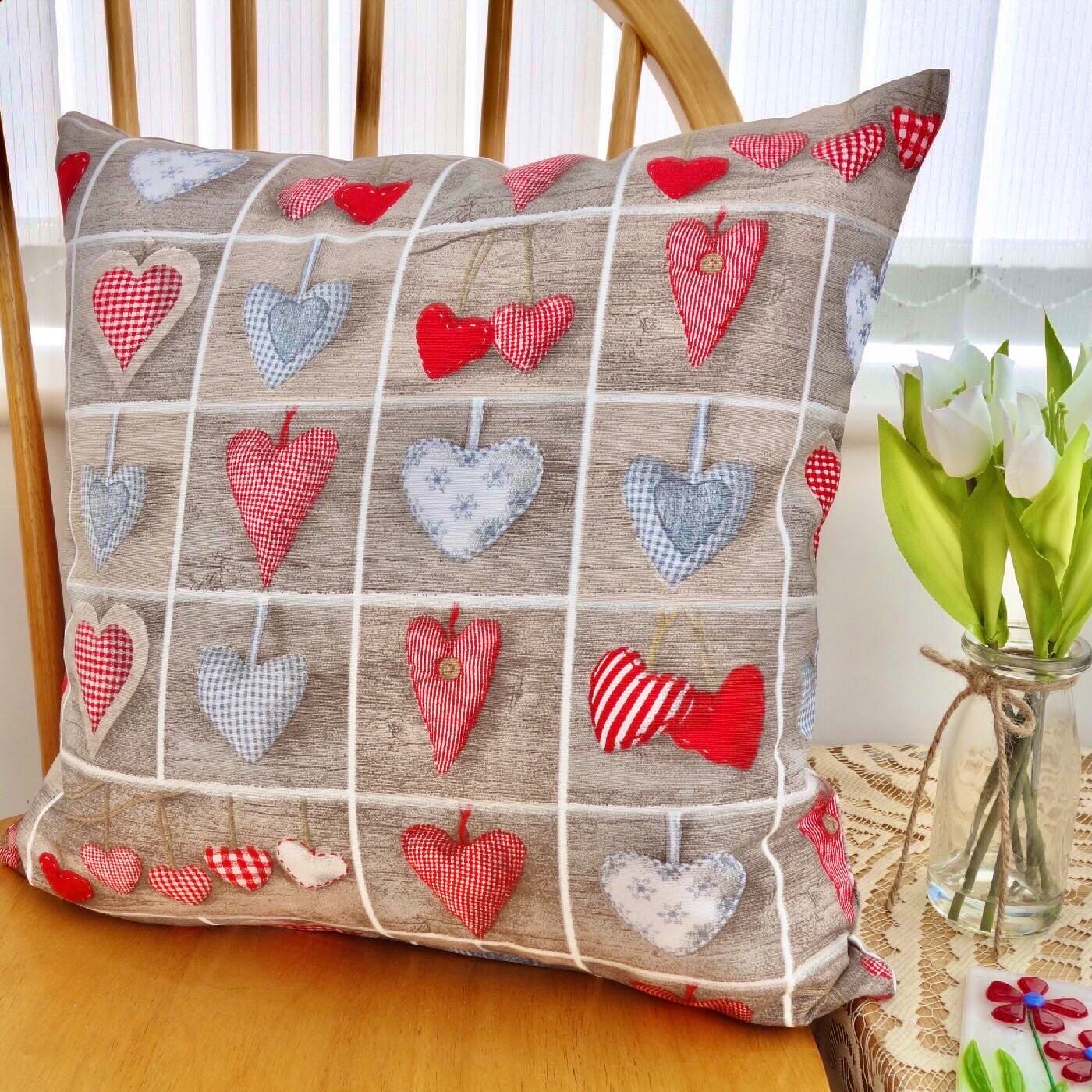 Scatter Cushion / Throw Pillow 43cm: Hearts in Squares