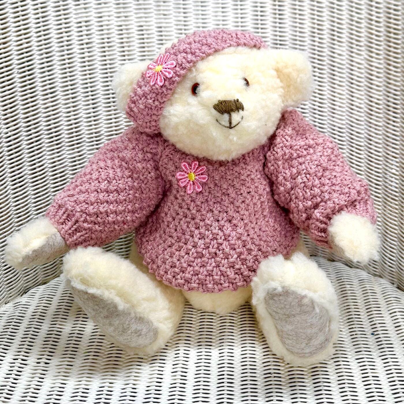 Polly: Dressed Artist Bear 33cm, in Cream Curl Faux Fur