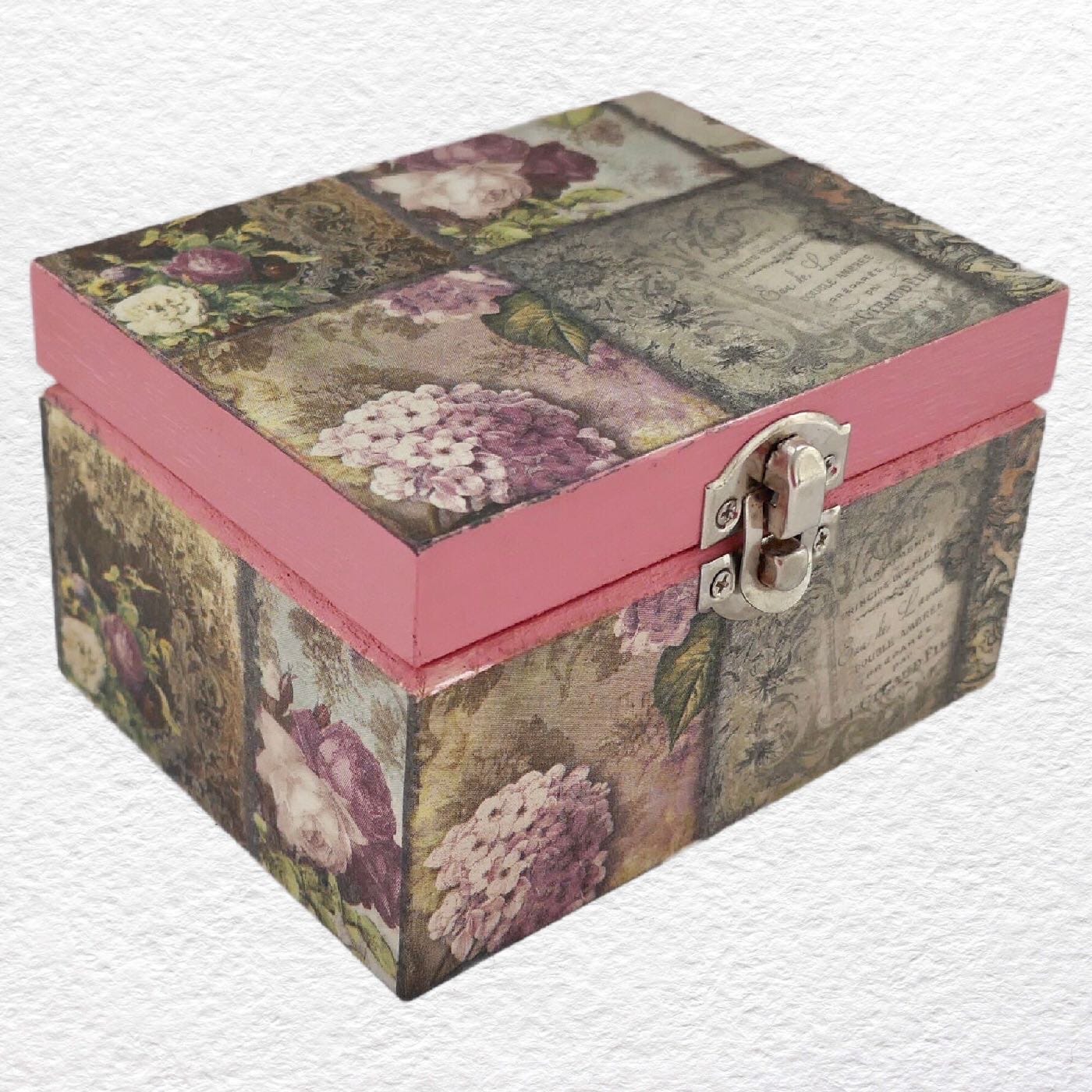 Decorated Wooden Keepsake, Trinket, Jewellery Box 12cm: Vintage Rose