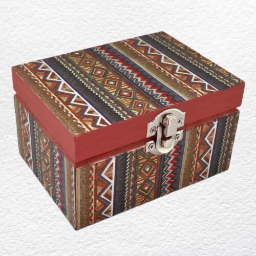 Decorated Wooden Keepsake, Trinket, Jewellery Box 12cm: Stripe