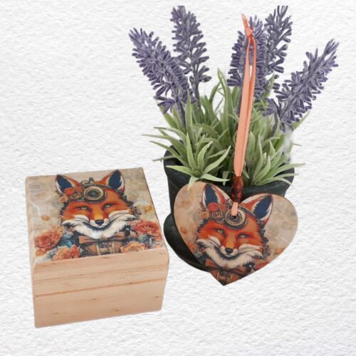 Decorated Wooden Ring, Trinket, Jewellery Box 7cm: Fox