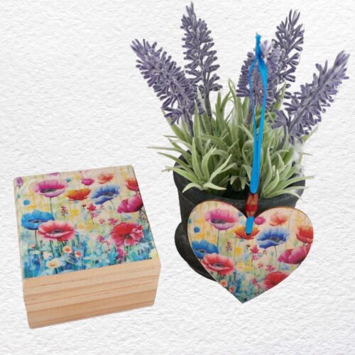Decorated Wooden Ring, Trinket, Jewellery Box 7cm: Flowers