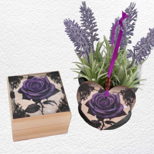 Decorated Wooden Ring, Trinket, Jewellery Box 7cm: Rose