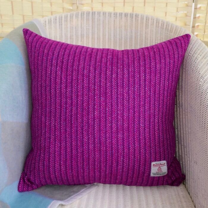 Harris Tweed Cushion 19”(48cm) Cerise Stripe double sided - Image 2
