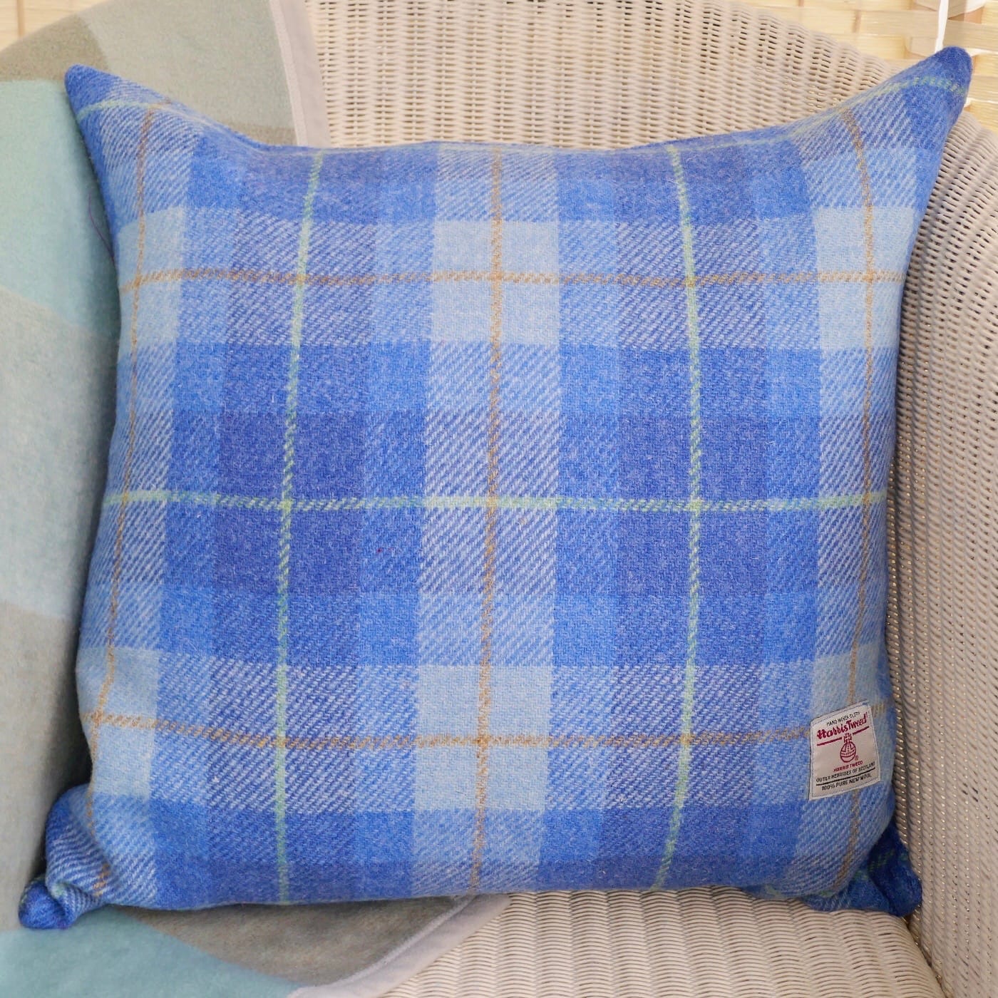 Harris Tweed Cushion, Blue check 48x48cm