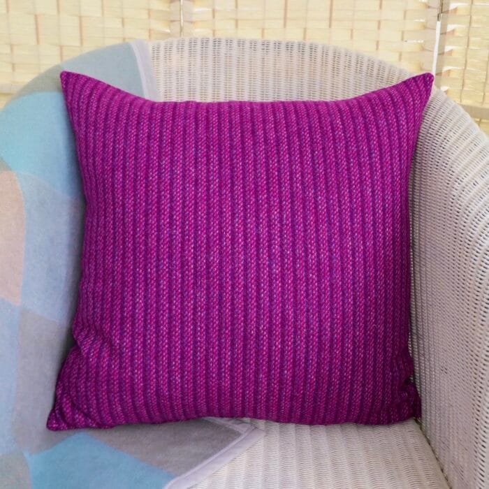 Harris Tweed Cushion 19”(48cm) Cerise Stripe double sided - Image 4